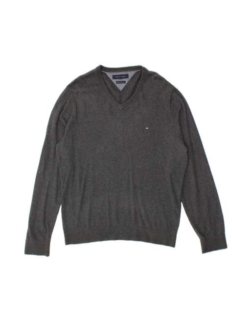 Vintage Tommy Hilfiger V-neck Jumper Sweater Medium In Grey