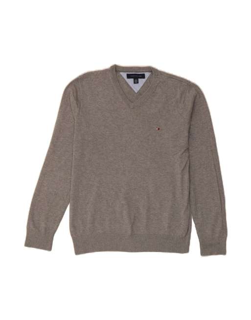Vintage Tommy Hilfiger V-neck Jumper Sweater Medium In Grey