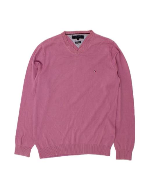 Vintage Tommy Hilfiger V-neck Jumper Sweater Medium In Pink