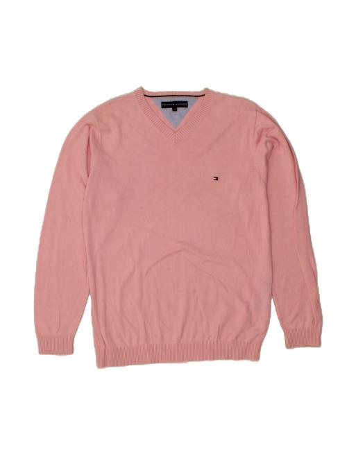 Vintage Tommy Hilfiger V-neck Jumper Sweater Medium In Pink