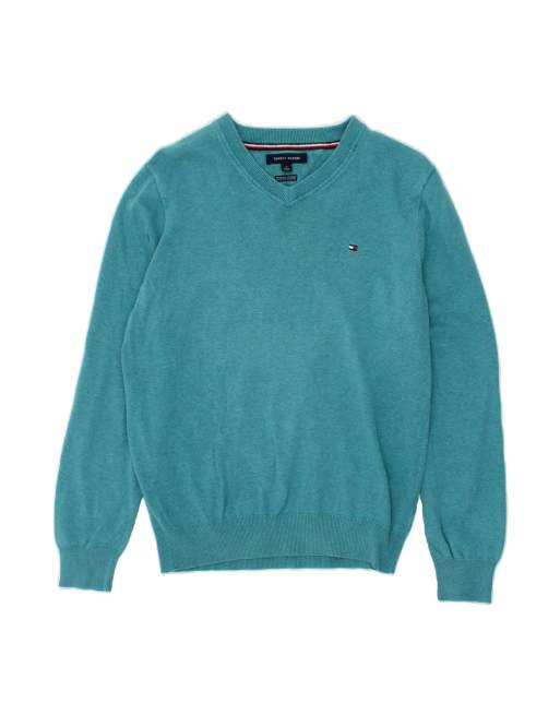 Vintage Tommy Hilfiger V-neck Jumper Sweater Medium In Turquoise