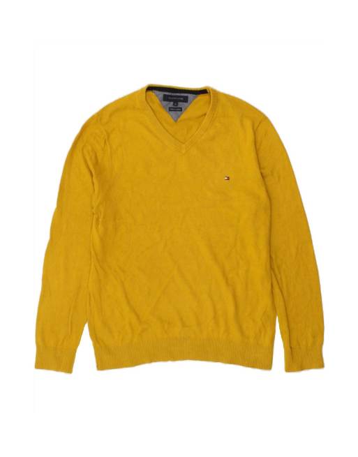 Vintage Tommy Hilfiger V neck Jumper Sweater Medium In Yellow Camiseta Tommy Jeans estampada na cor preta Cra wallonieShops