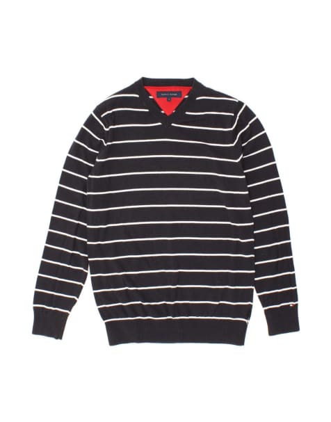 Vintage Tommy Hilfiger V-neck Jumper Sweater Small In Blue Striped Nautical - view 1