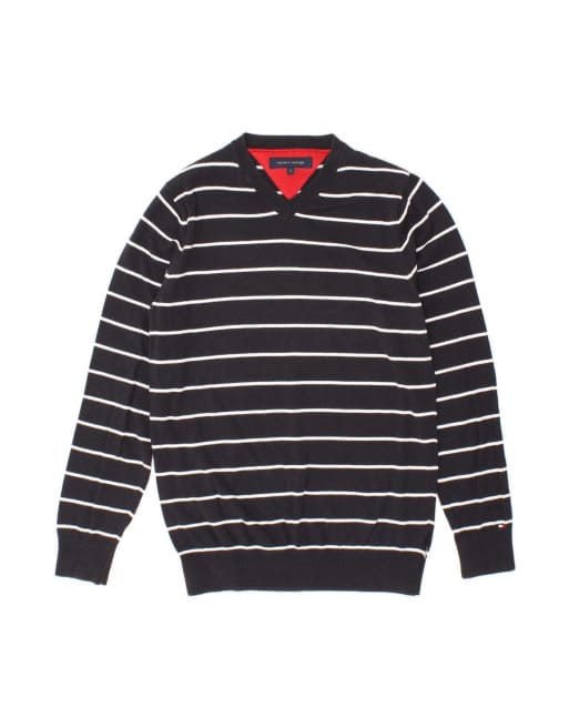 Vintage Tommy Hilfiger V-neck Jumper Sweater Small In Blue Striped Nautical