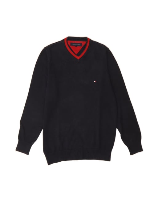 Vintage Tommy Hilfiger V-neck Jumper Sweater Small In Blue