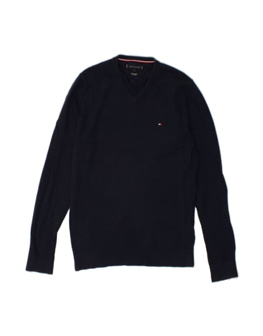 Vintage Tommy Hilfiger V-neck Jumper Sweater Small In Blue