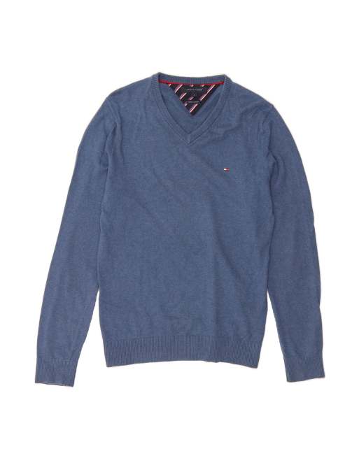 Vintage Tommy Hilfiger V-neck Jumper Sweater Small In Blue