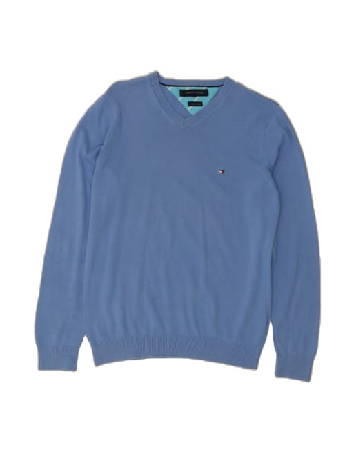 Vintage Tommy Hilfiger V-neck Jumper Sweater Small In Blue