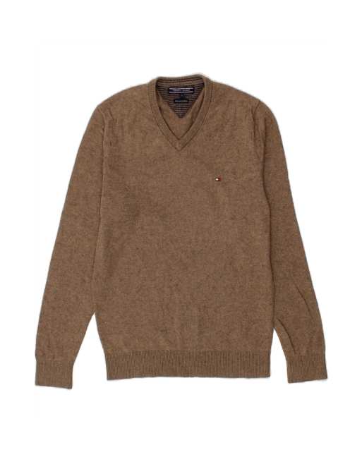 Vintage Tommy Hilfiger V-neck Jumper Sweater Small In Brown