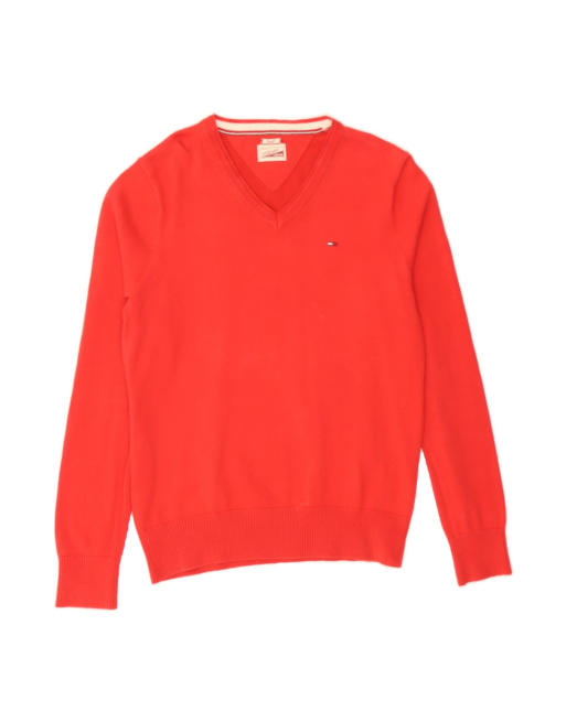Vintage Tommy Hilfiger V-neck Jumper Sweater Small In Red