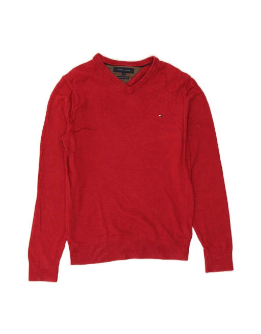 Vintage Tommy Hilfiger V-neck Jumper Sweater Small In Red
