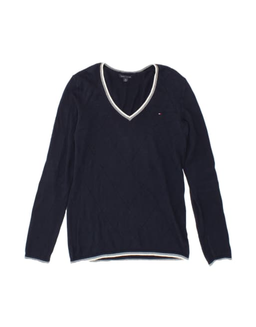 Vintage Tommy Hilfiger V-neck Jumper Sweater UK 10 Small In Blue