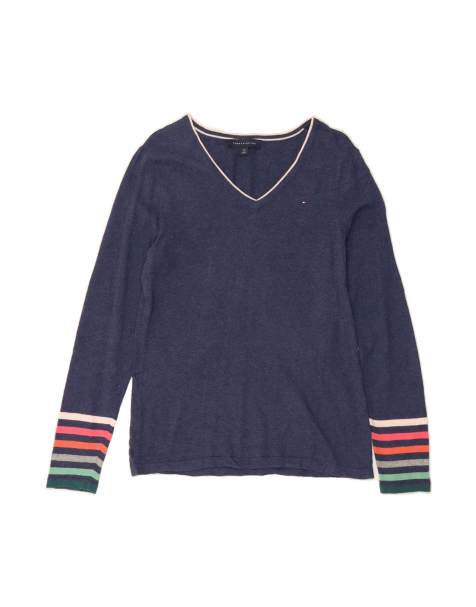 Vintage Tommy Hilfiger V-neck Jumper Sweater UK 10 Small In Blue - view 1