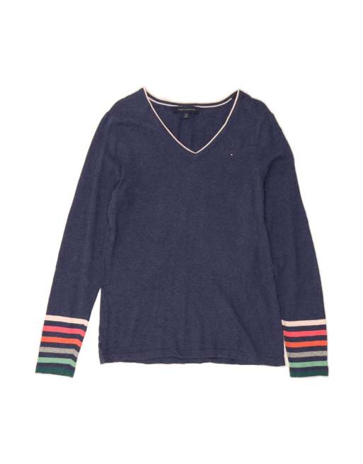 Vintage Tommy Hilfiger V-neck Jumper Sweater UK 10 Small In Blue