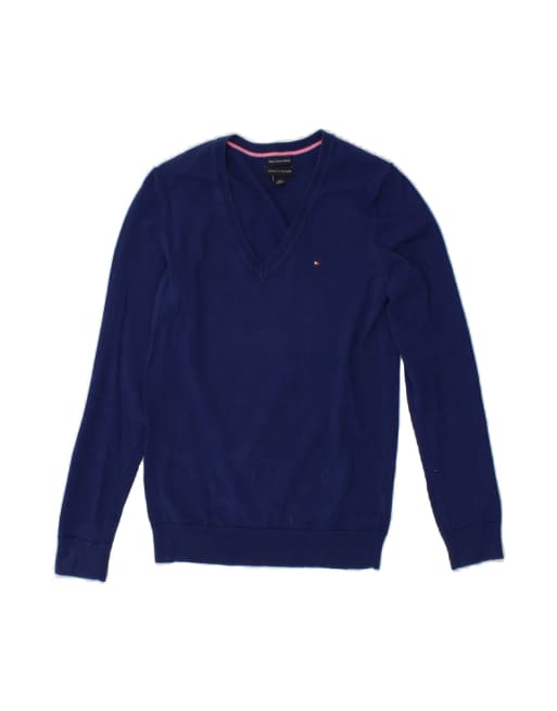 Vintage Tommy Hilfiger V-neck Jumper Sweater UK 10 Small In Blue