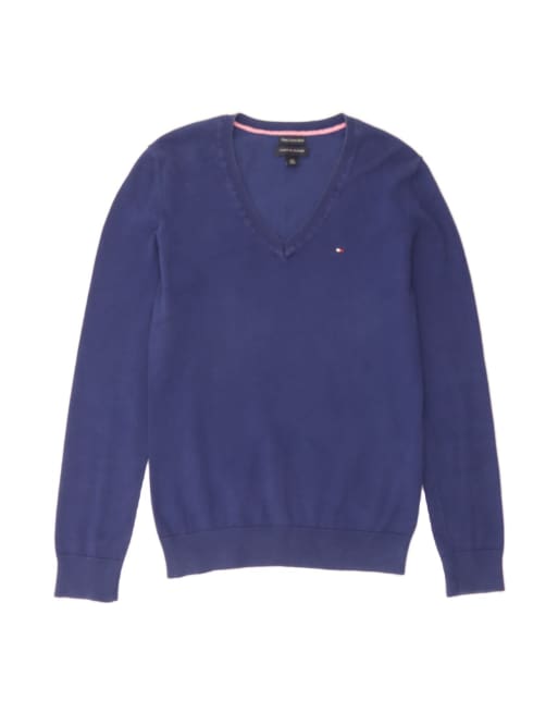 Vintage Tommy Hilfiger V-neck Jumper Sweater UK 10 Small In Blue