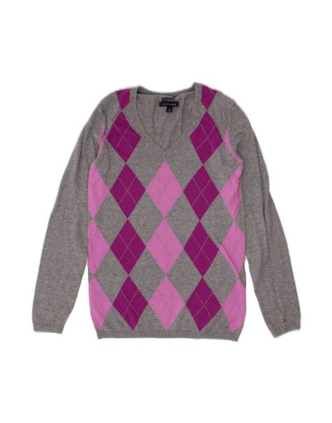Vintage Tommy Hilfiger V-neck Jumper Sweater UK 10 Small In Grey - view 1