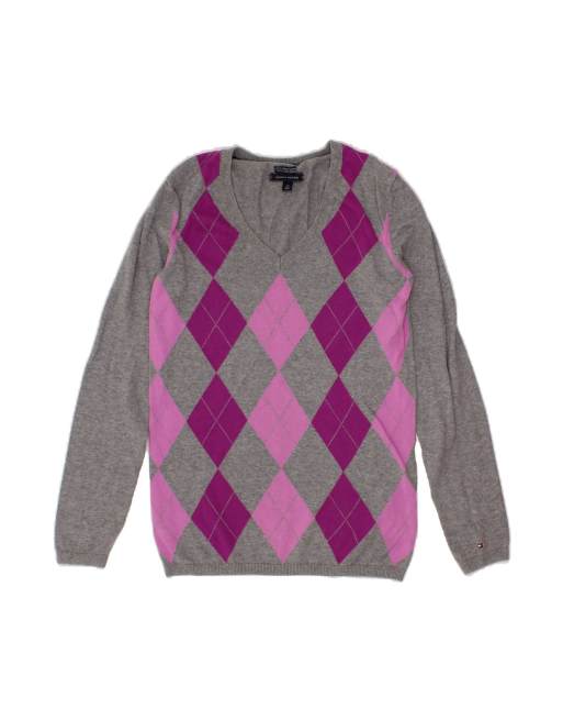 Vintage Tommy Hilfiger V-neck Jumper Sweater UK 10 Small In Grey