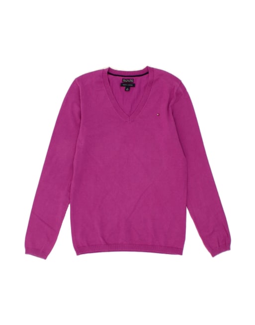 Vintage Tommy Hilfiger V-neck Jumper Sweater UK 10 Small In Pink