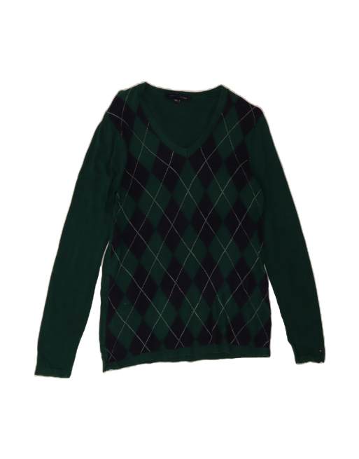 Vintage Tommy Hilfiger V-neck Jumper Sweater UK 12 Medium In Green