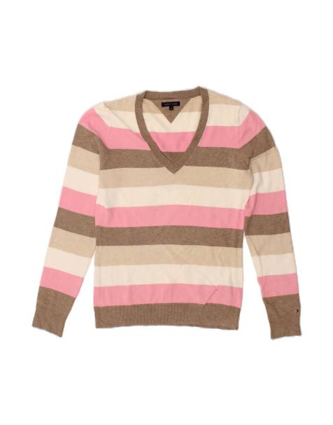 Vintage Tommy Hilfiger V-neck Jumper Sweater UK 12 Medium In Multicoloured - view 1