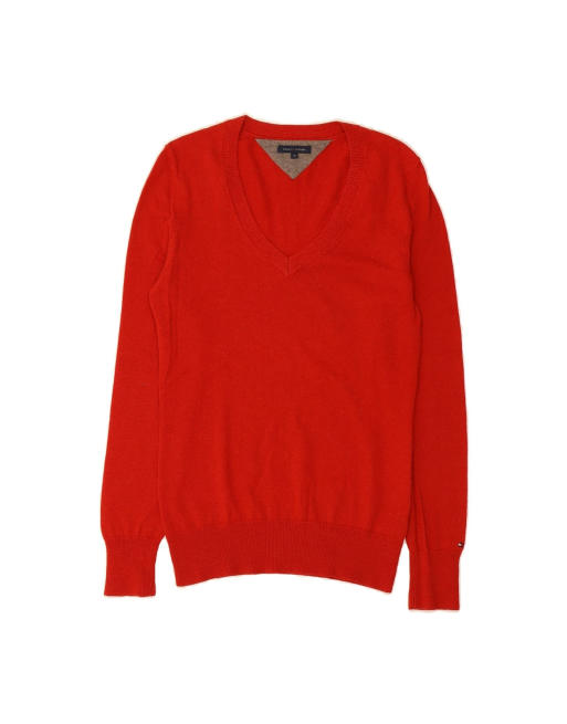 Vintage Tommy Hilfiger V-neck Jumper Sweater UK 12 Medium In Red Lambswool