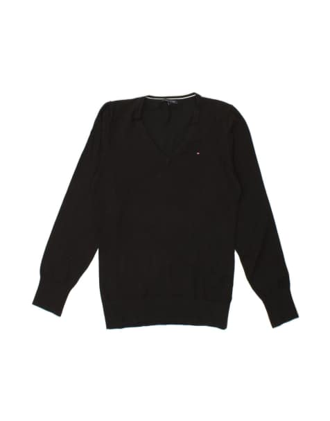 Vintage Tommy Hilfiger V-neck Jumper Sweater UK 14 Large In Black - view 1