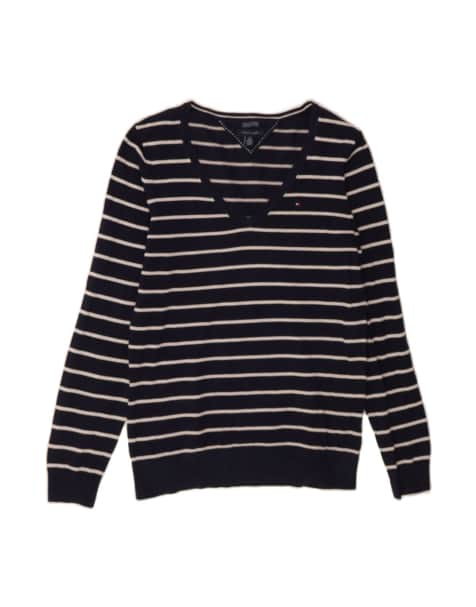 Vintage Tommy Hilfiger V-neck Jumper Sweater UK 14 Large In Blue Striped - view 1