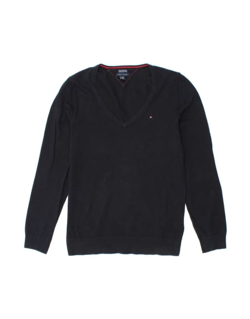 Vintage Tommy Hilfiger V-neck Jumper Sweater UK 14 Large In Blue