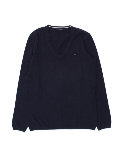 Vintage Tommy Hilfiger V-neck Jumper Sweater UK 14 Large In Blue