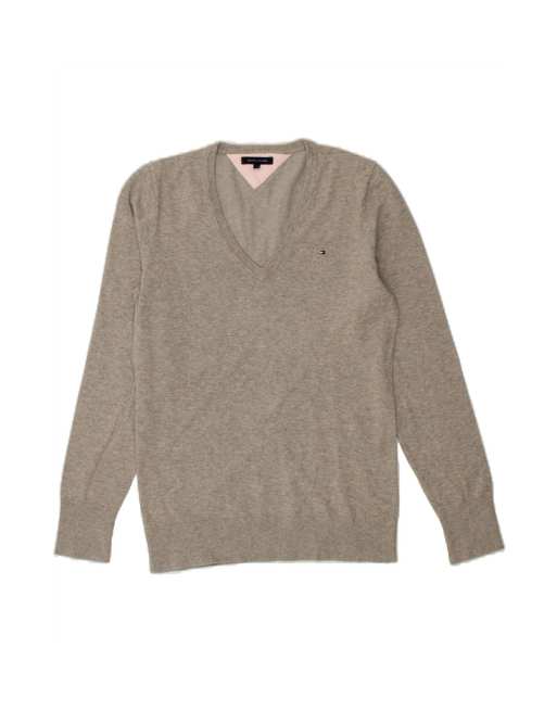 Vintage Tommy Hilfiger V-neck Jumper Sweater UK 14 Large In Grey