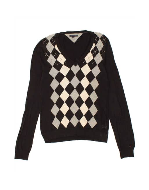 Vintage Tommy Hilfiger V-neck Jumper Sweater UK 14 Medium In Black