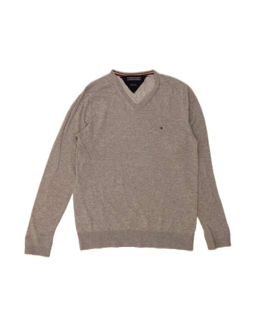 Vintage Tommy Hilfiger V-neck Jumper Sweater UK 14 Medium In Grey