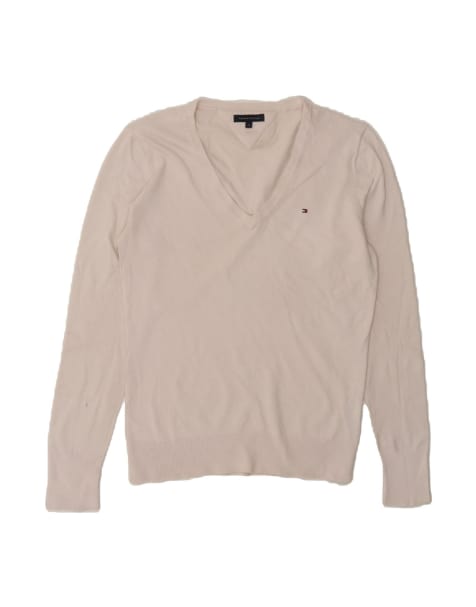 Vintage Tommy Hilfiger V-neck Jumper Sweater UK 14 Medium In Off In White - view 1