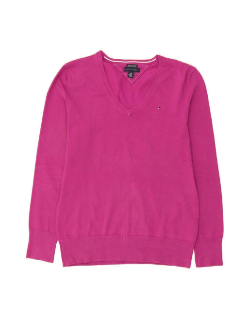 Vintage Tommy Hilfiger V-neck Jumper Sweater UK 14 Medium In Pink