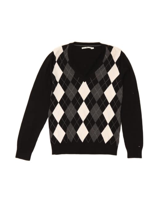 Vintage Tommy Hilfiger V-neck Jumper Sweater UK 16 Large In Black