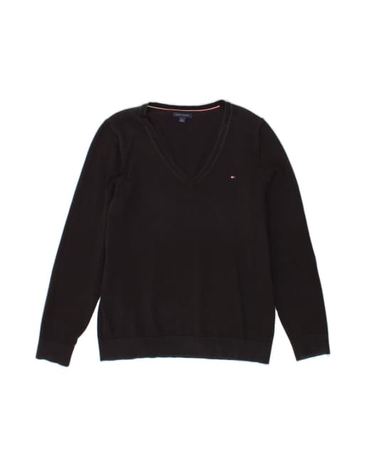 Vintage Tommy Hilfiger V-neck Jumper Sweater UK 16 Large In Black