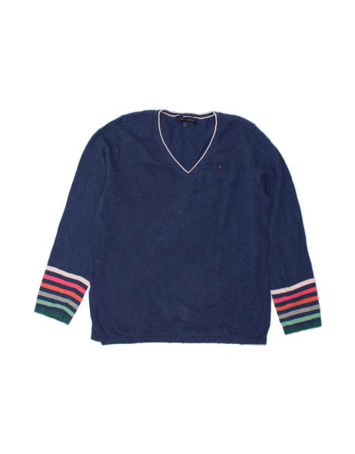 Vintage Tommy Hilfiger V-neck Jumper Sweater UK 16 Large In Blue