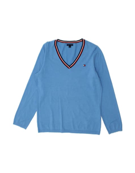 Vintage Tommy Hilfiger V-neck Jumper Sweater UK 16 Large In Blue - view 1