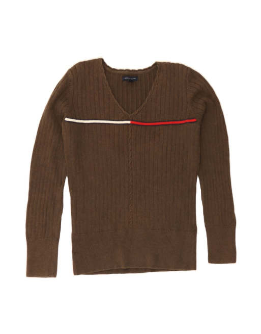 Vintage Tommy Hilfiger V-neck Jumper Sweater UK 16 Large In Brown