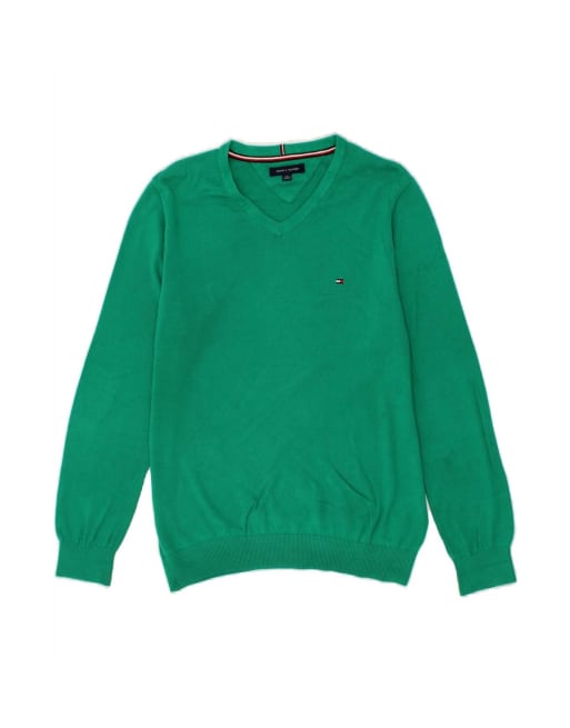 Vintage Tommy Hilfiger V-neck Jumper Sweater UK 16 Large In Green