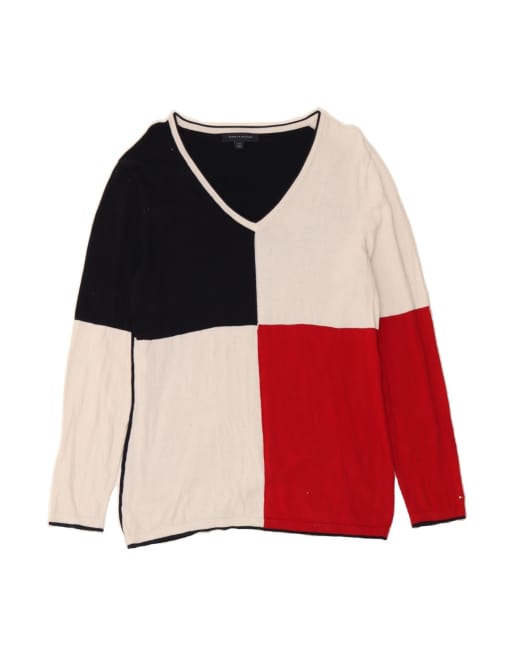 Vintage Tommy Hilfiger V-neck Jumper Sweater UK 16 Large In Multicoloured