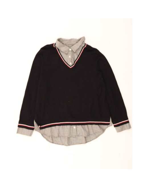 Vintage Tommy Hilfiger V-neck Jumper Sweater UK 18 XL In Black
