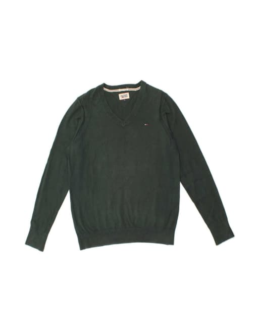 Vintage Tommy Hilfiger V-neck Jumper Sweater Uk 18 XL In Green