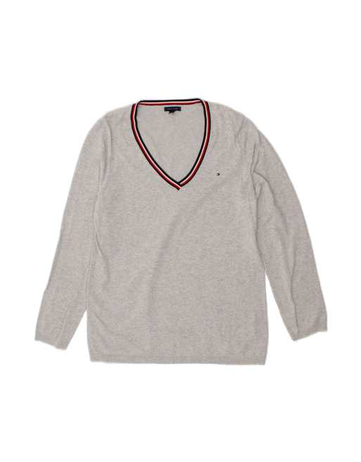 Vintage Tommy Hilfiger V-neck Jumper Sweater UK 18 XL In Grey