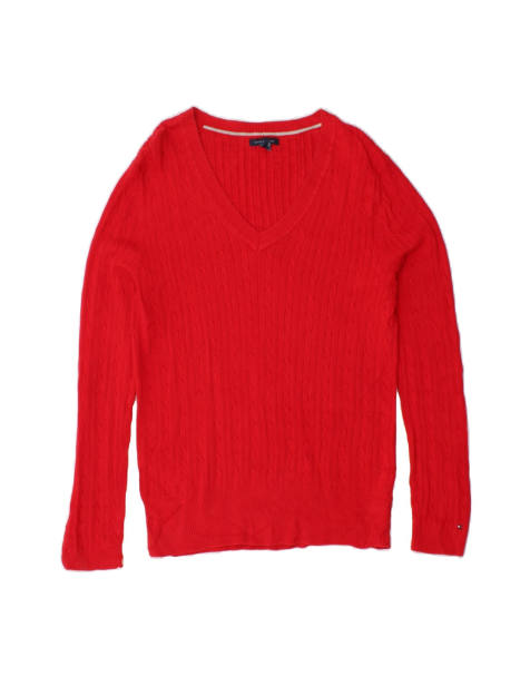 Vintage Tommy Hilfiger V-neck Jumper Sweater UK 18 XL In Red - view 1