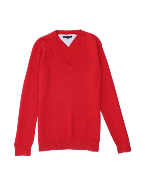 Vintage Tommy Hilfiger V-neck Jumper Sweater UK 18 XL In Red - view 1