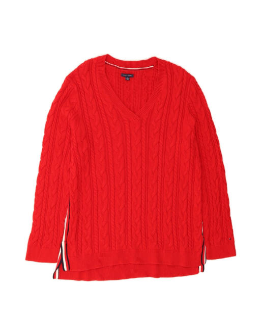 Vintage Tommy Hilfiger V-neck Jumper Sweater UK 20 2XL In Red