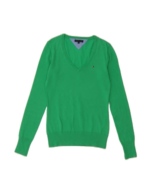 Vintage Tommy Hilfiger V-neck Jumper Sweater UK 6 XS In Green
