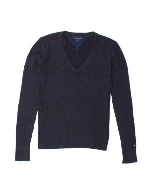 Vintage Tommy Hilfiger V-neck Jumper Sweater UK 8 Small In Blue